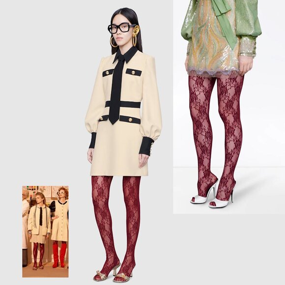 GUCCI TIGHTS SCARLET FLORAL LACE LOGO WAISTBAND sz M / MEDIUM - Picture 2 of 14